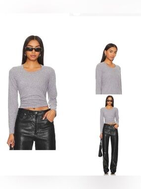 Monrow Long Sleeve Crew Neck Tee in Granite Women's Size S